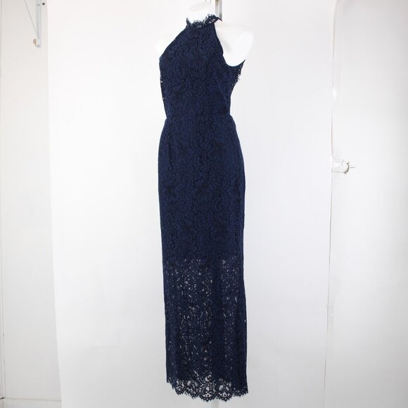 BB Dakota Dress Oilslick Sz 6 Navy Blue Lace Lined Open Back Cotton Dress - Picture 5 of 16